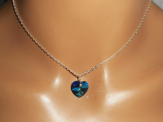 Parure Pendentif coeur bleu en cristal de Swarovski sur chaine argent 925