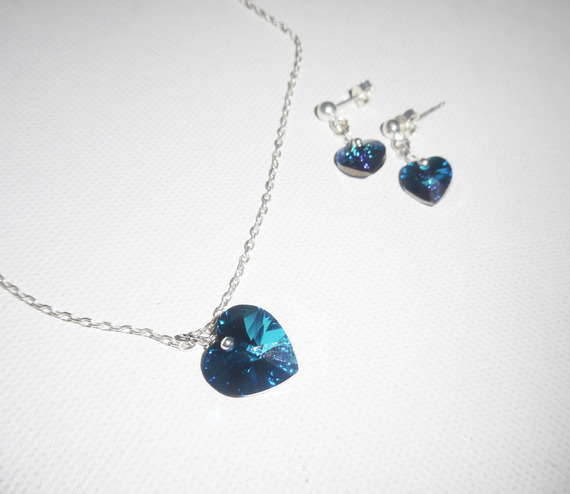 Parure Pendentif coeur bleu en cristal de Swarovski sur chaine argent 925