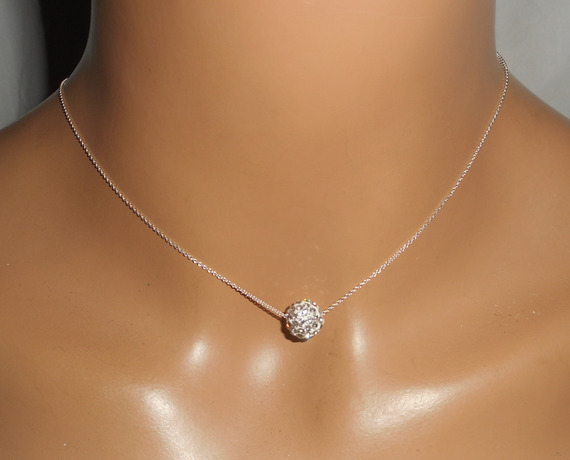 Parure collier en argent 925 avec perles en cristal de Swarovski sur fine chaine