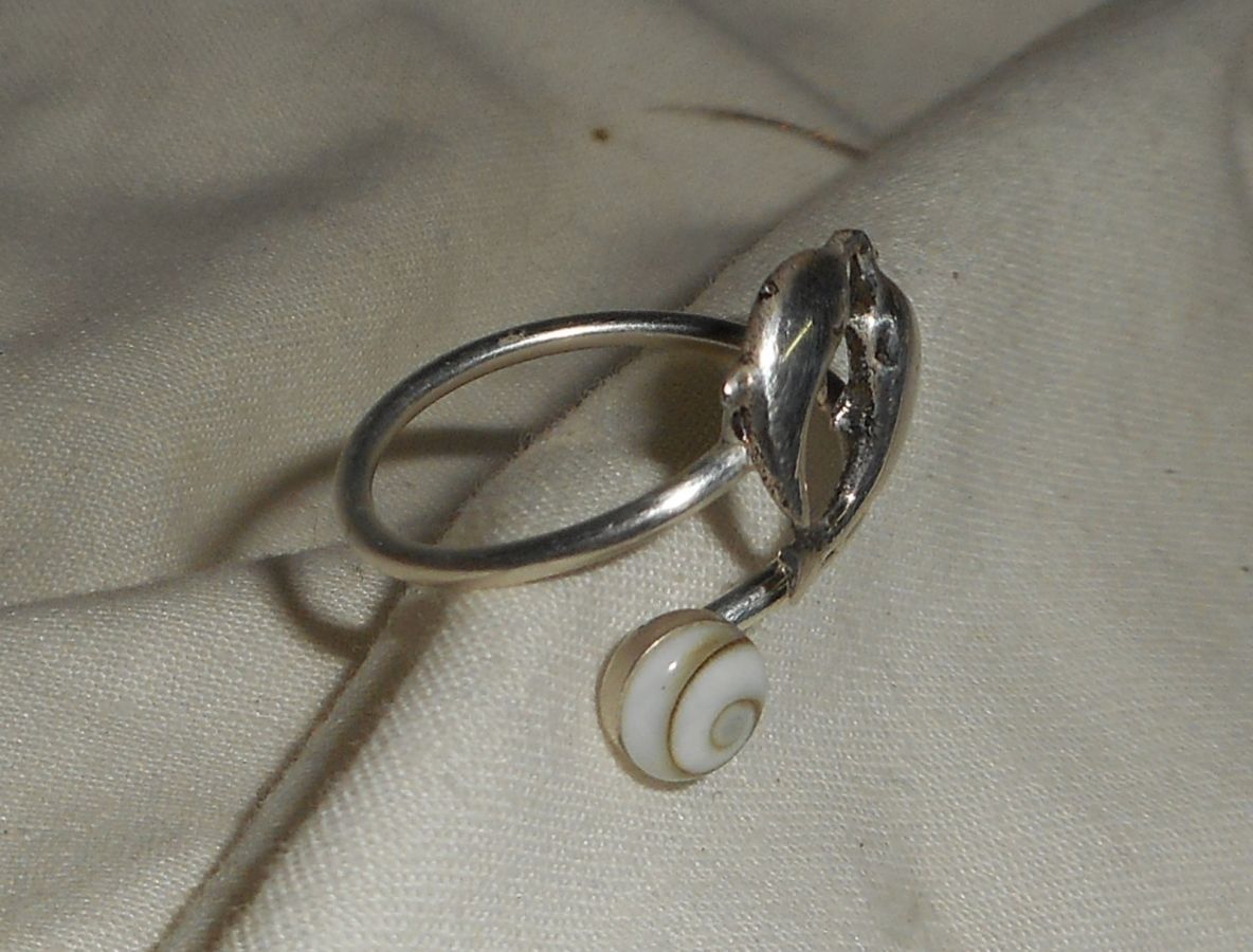 Bague dauphin en argent 925 avec oeil de Ste Lucie