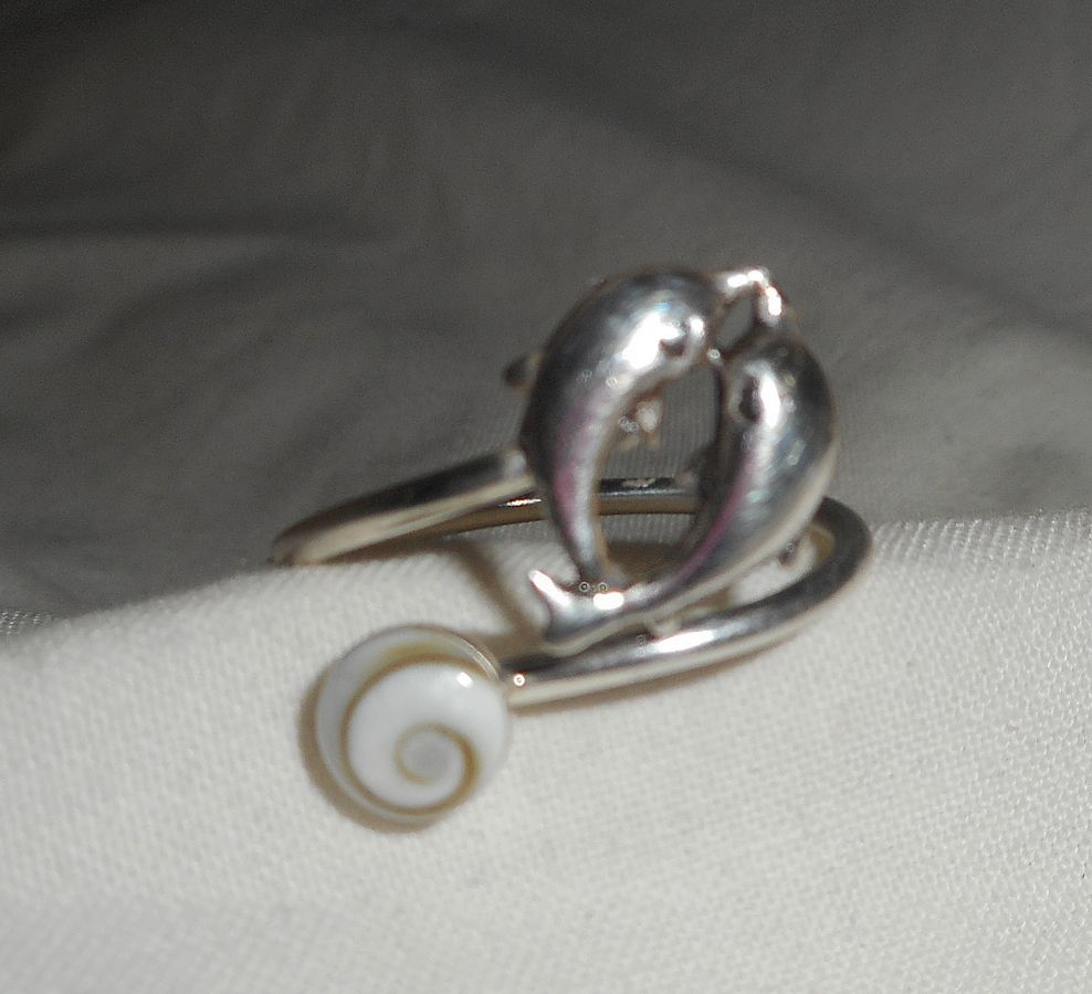 Bague dauphin en argent 925 avec oeil de Ste Lucie