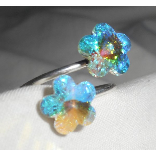 Bague double fleurs en cristal de Swarovski