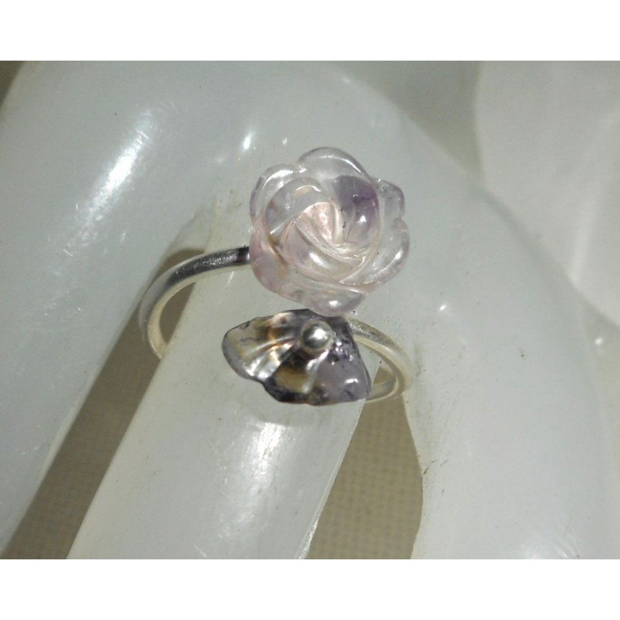 Bague fleurs et pierre en améthyste violet et argent 925