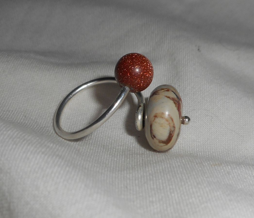 Bague originale en argent 925 avec pierre de jaspe et agate marron