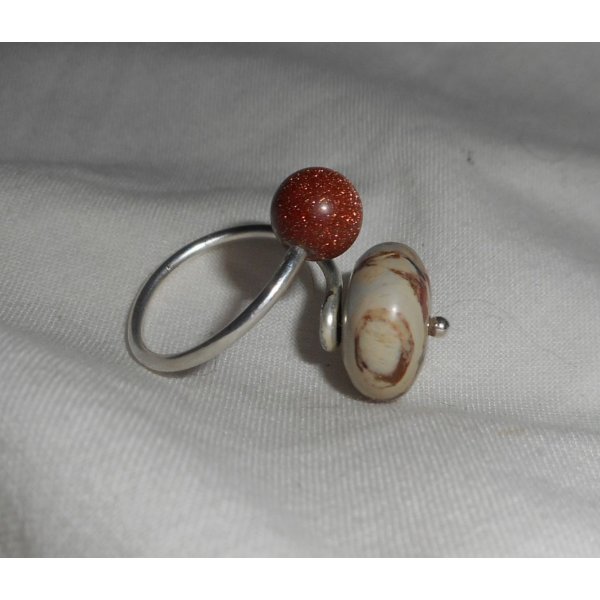 Bague originale en argent 925 avec pierre de jaspe et agate marron