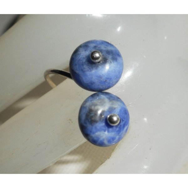 Bague originale en argent 925 avec fleurs et pierres de sodalite bleu
