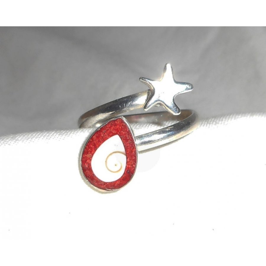 Bague originale en argent 925 avec étoile de mer et oeil de Ste Lucie