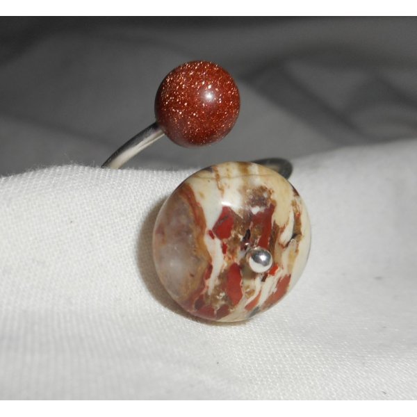 Bague originale en argent 925 avec pierre de jaspe et agate marron