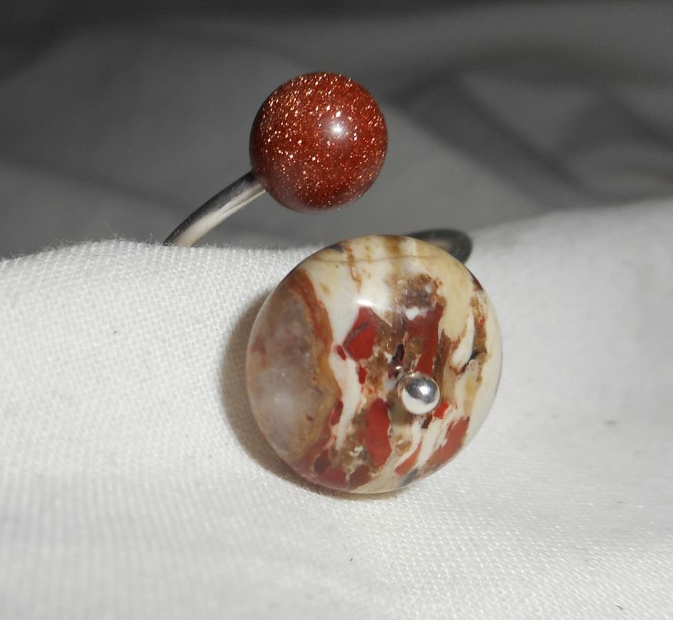 Bague originale en argent 925 avec pierre de jaspe et agate marron