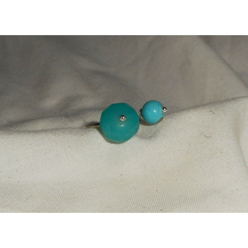 Bague originale double pierres bleues en jade et turquenite et argent 925