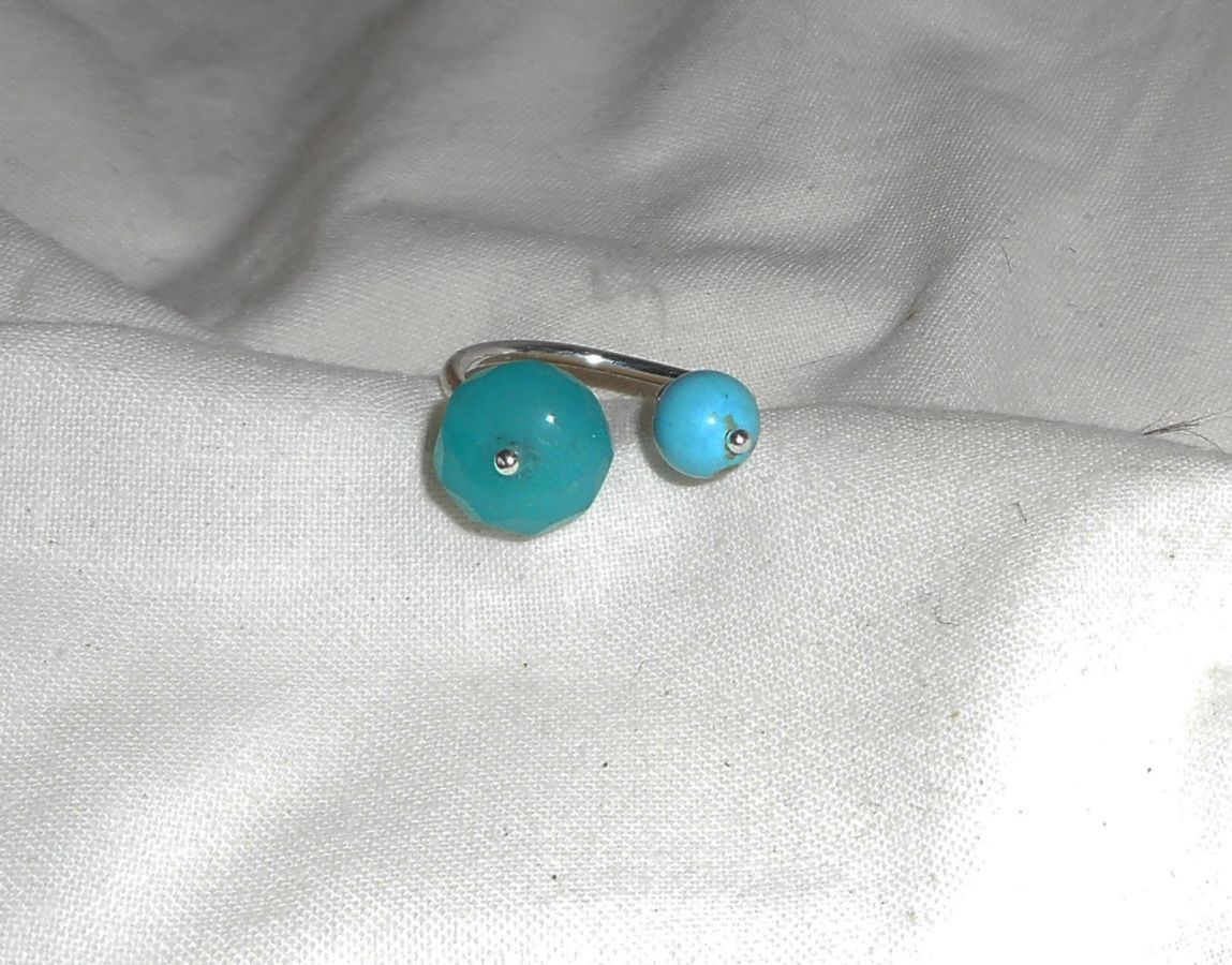 Bague originale double pierres bleues en jade et turquenite et argent 925