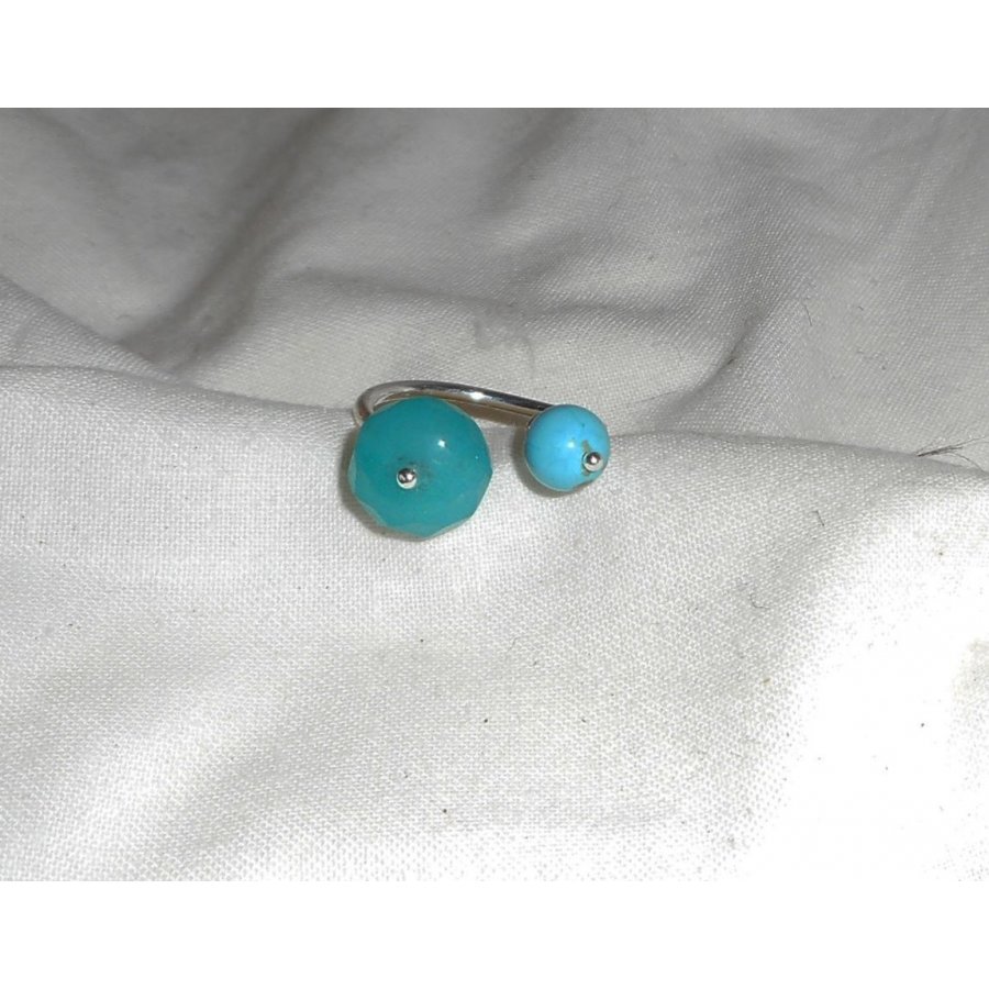 Bague originale double pierres bleues en jade et turquenite et argent 925