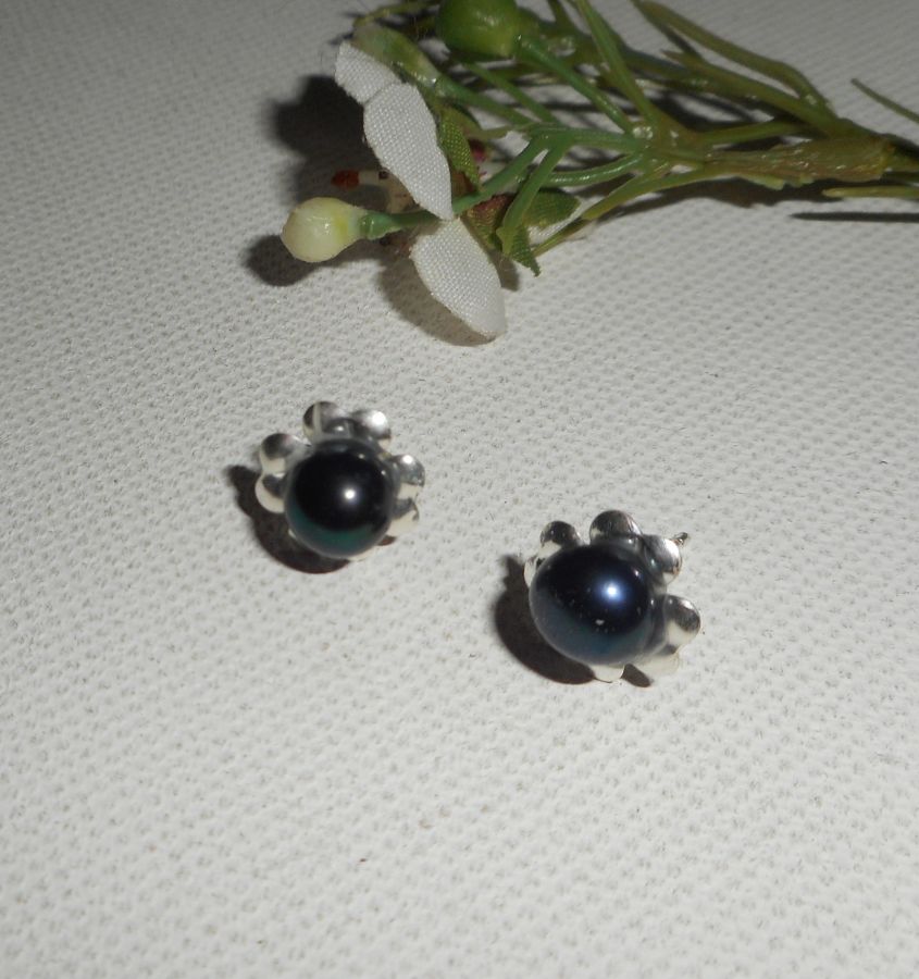 Boucles d'oreilles argent 925 avec perle de culture noire