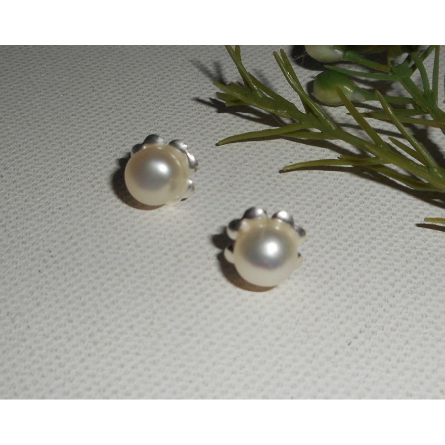 Boucles d'oreilles argent 925 avec perle de culture blanche