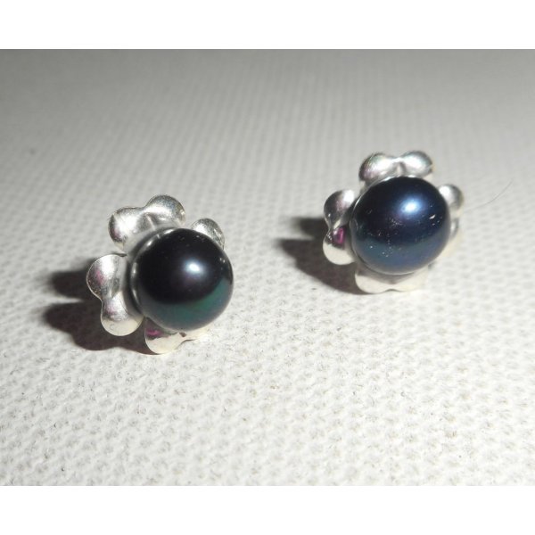 Boucles d'oreilles argent 925 avec perle de culture noire