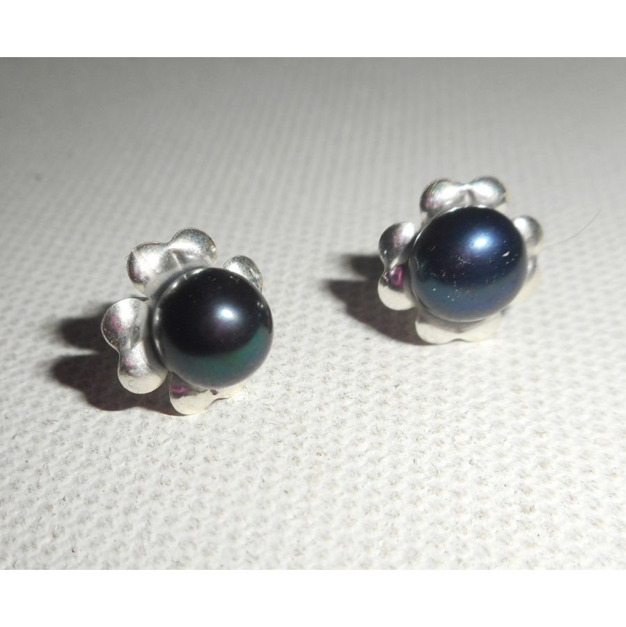 Boucles d'oreilles argent 925 avec perle de culture noire