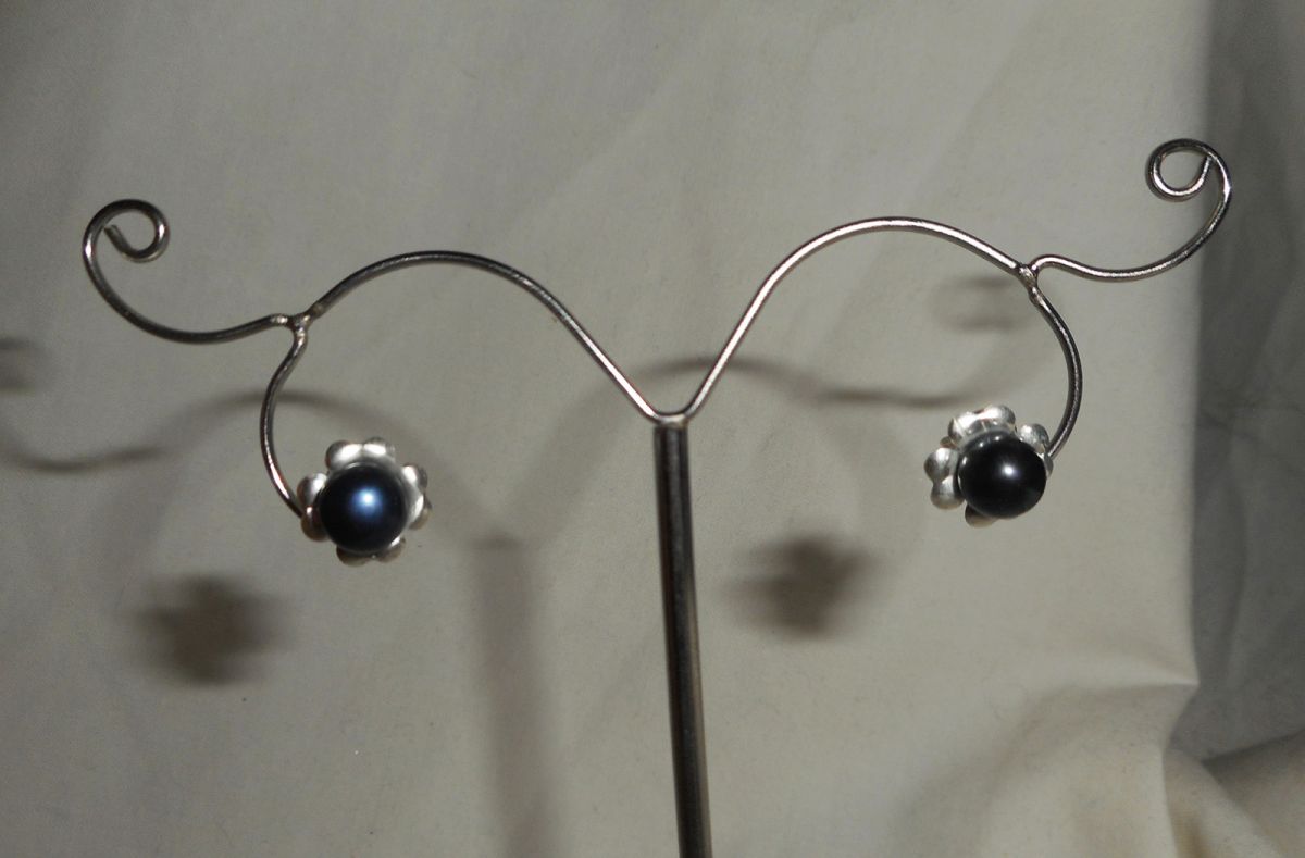 Boucles d'oreilles argent 925 avec perle de culture noire