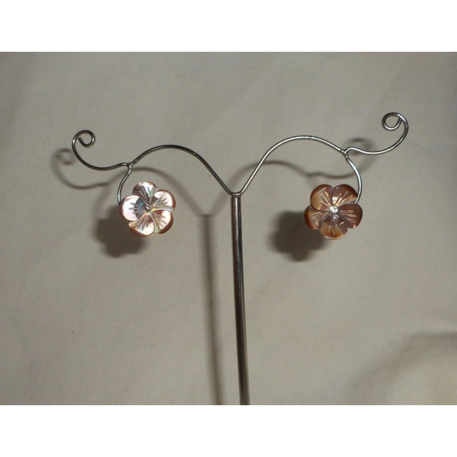 Boucles d'oreilles argent 925 avec fleur de nacre marron