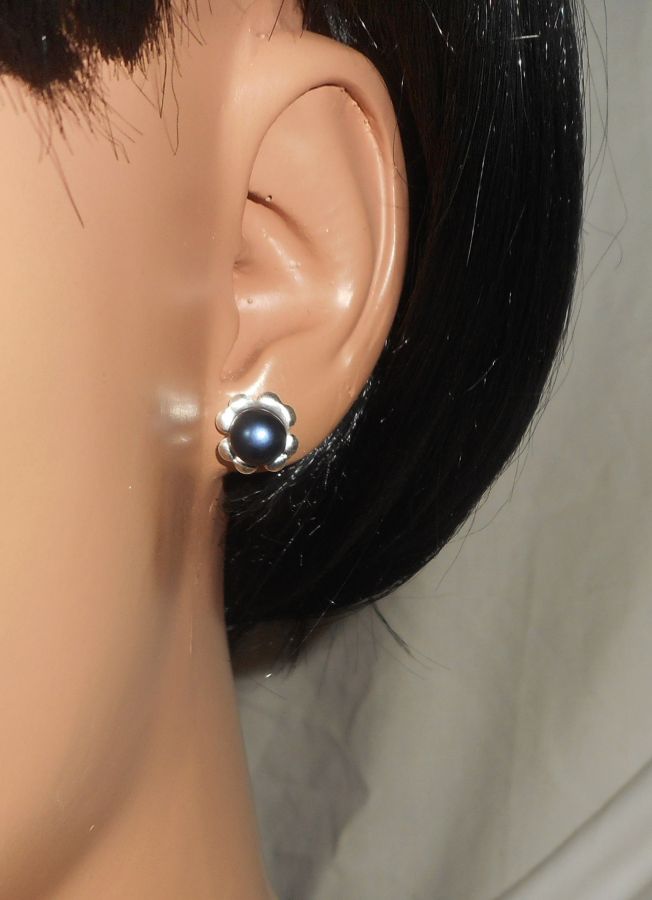Boucles d'oreilles argent 925 avec perle de culture noire