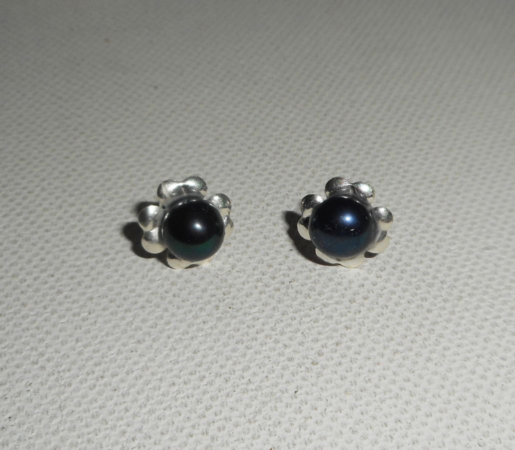 Boucles d'oreilles argent 925 avec perle de culture noire
