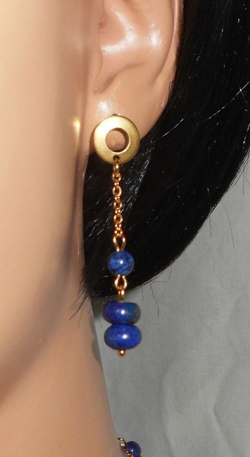 Boucles d'oreilles lapis lazuli et perle en verre de Murano bleu sur acier inox