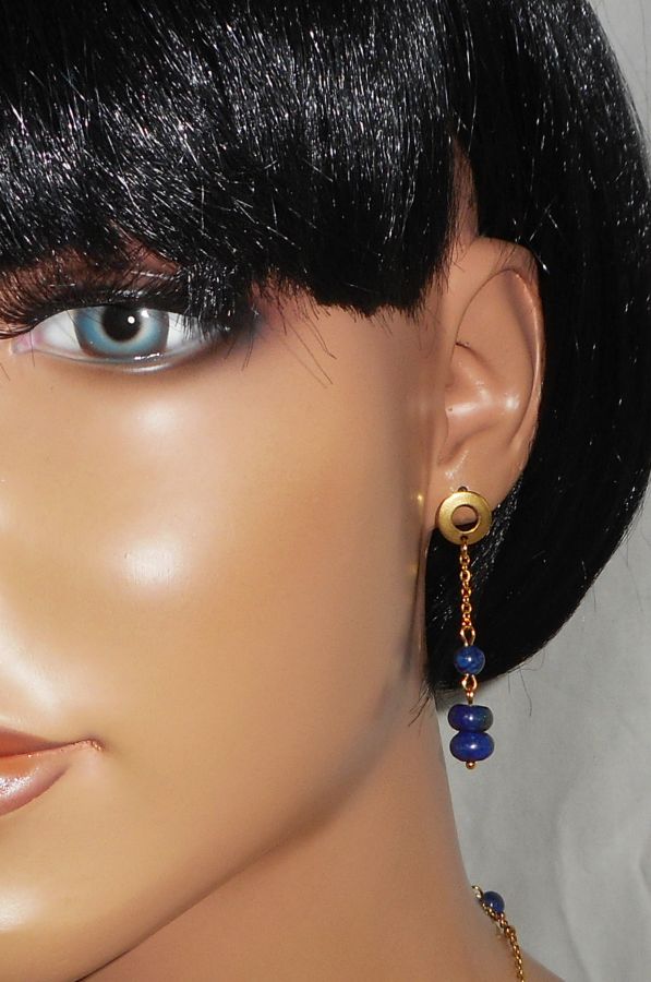 Boucles d'oreilles lapis lazuli et perle en verre de Murano bleu sur acier inox