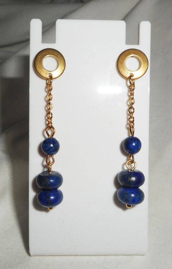 Boucles d'oreilles lapis lazuli et perle en verre de Murano bleu sur acier inox