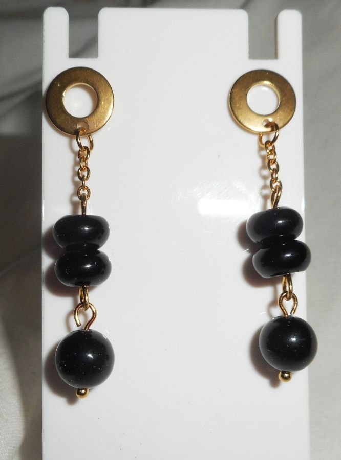 Boucles d'oreilles pierres d'onyx sur chaine or acier inoxydable