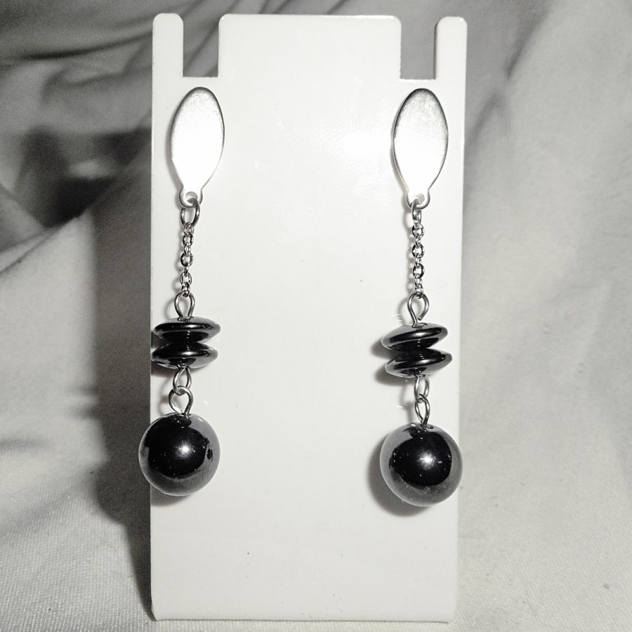 Boucles d'oreilles pierresen hématite sur acier inoxydable