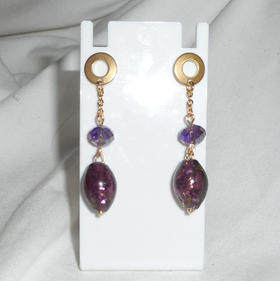 Boucles d'oreilles en verre de Murano et cristal violet