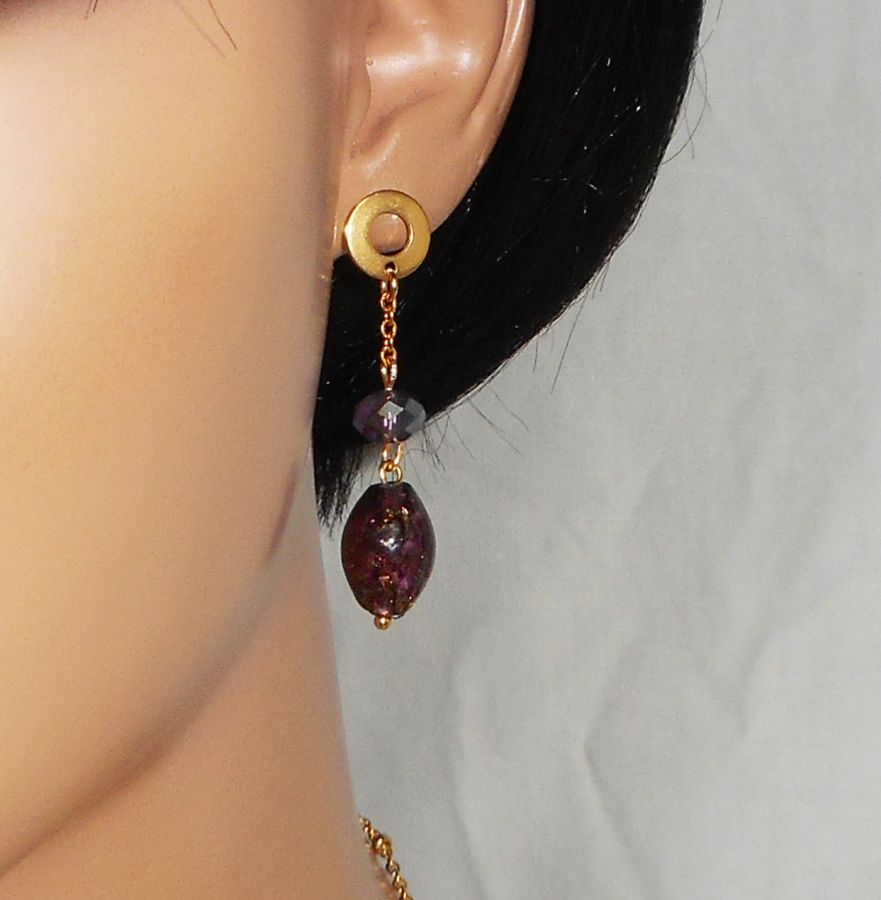 Boucles d'oreilles en verre de Murano et cristal violet