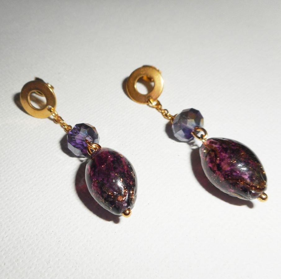 Boucles d'oreilles en verre de Murano et cristal violet