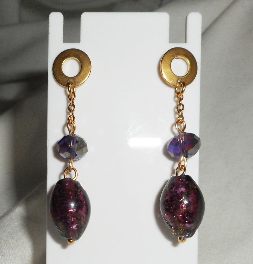 Boucles d'oreilles en verre de Murano et cristal violet