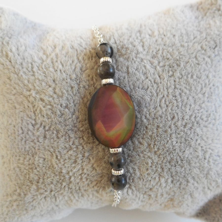 Bracelet abalone et labradorite grise sur chaine argent 925