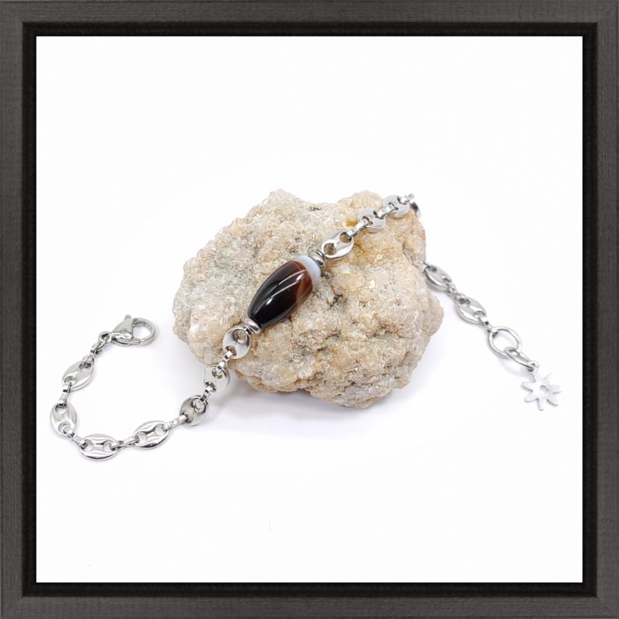 Bracelet agate sur chaine grain de café en acier 