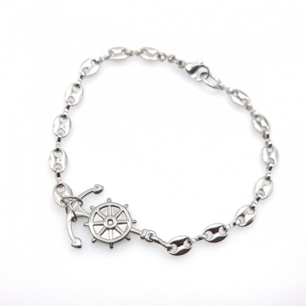 Bracelet ancre et gouvernail sur chaine grain de café en acier 
