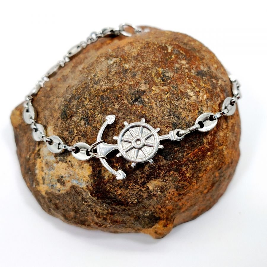 Bracelet ancre et gouvernail sur chaine grain de café en acier 