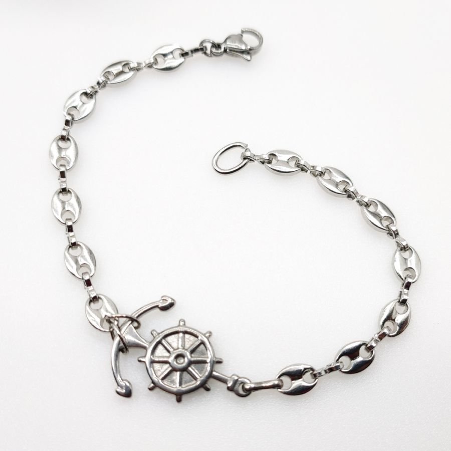 Bracelet ancre et gouvernail sur chaine grain de café en acier 