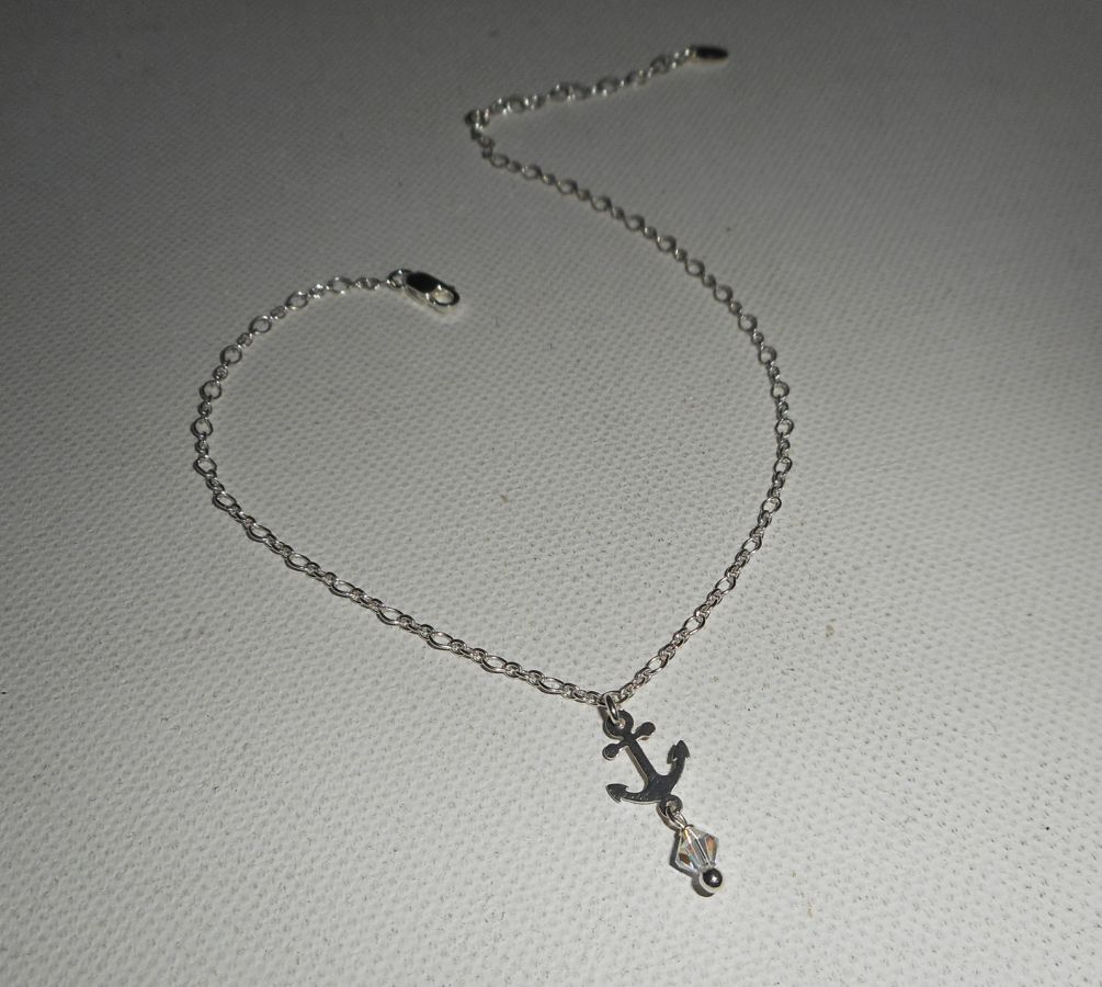 Bracelet/chaine de cheville avec ancre et toupie en cristal sur chaine argent 925