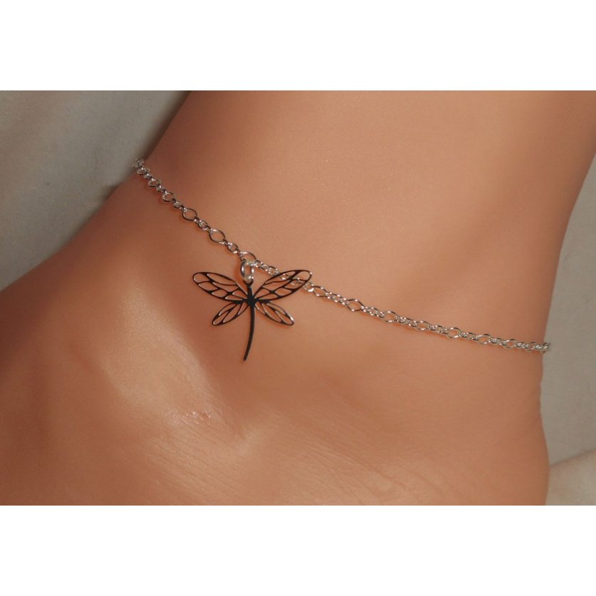 Bracelet/chaine de cheville avec libellule sur chaine argent 925
