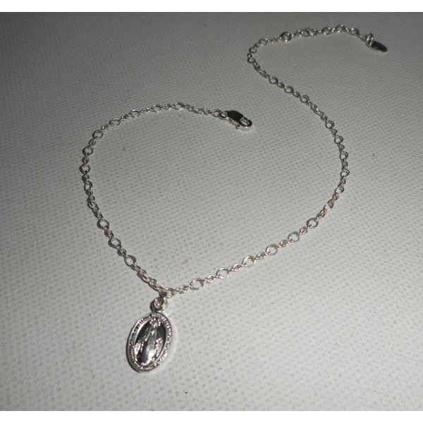 Bracelet/chaine de cheville avec médaille de la vierge sur chaine argent 925