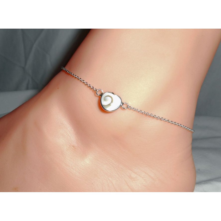 Bracelet/chaine de cheville originale en argent 925 avec coeur en oeil de Ste Lucie