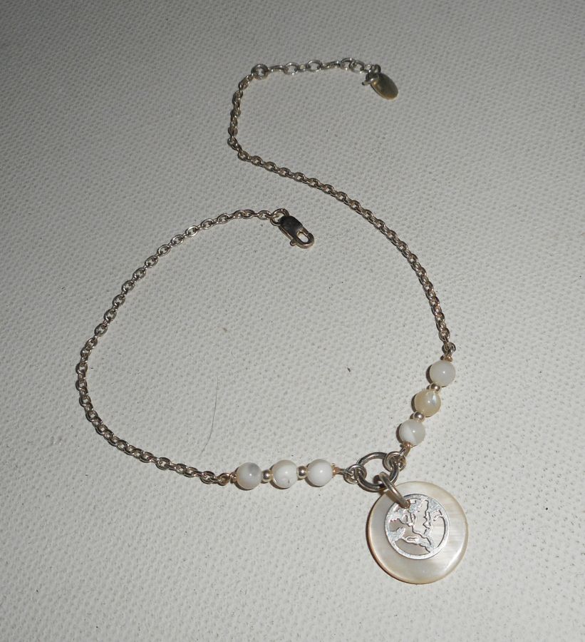 Bracelet/chaine de cheville originale en argent 925 avec nacre et arbre de vie