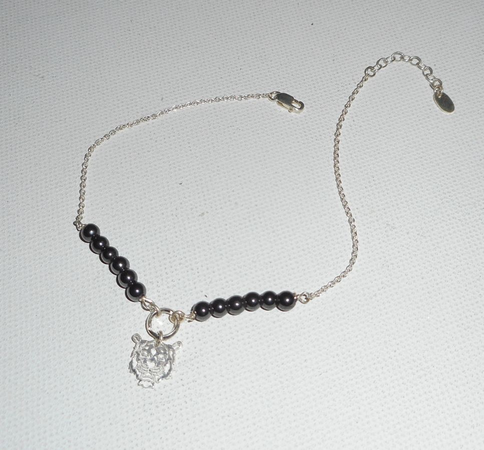 Bracelet/chaine de cheville originale en argent 925 avec pierres en hématite et tigre
