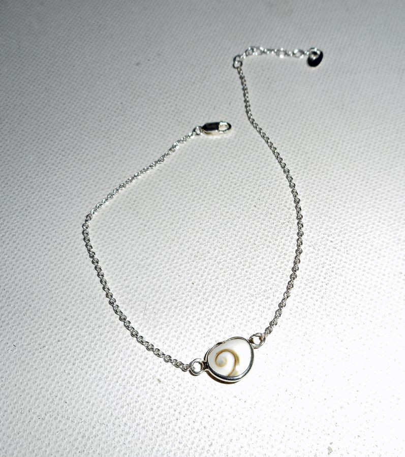 Bracelet/chaine de cheville originale en argent 925 avec coeur en oeil de Ste Lucie
