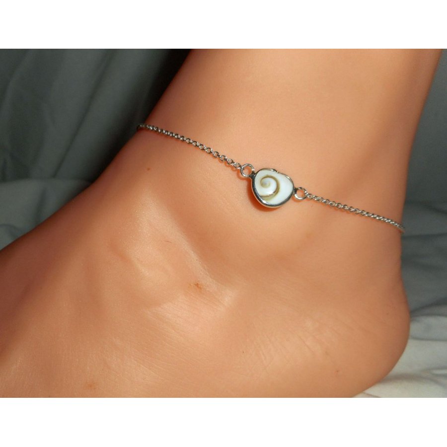 Bracelet/chaine de cheville originale en argent 925 avec coeur en oeil de Ste Lucie