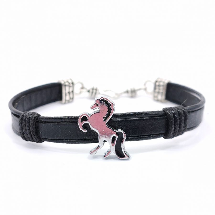 Bracelet cheval sur cordon de cuir 