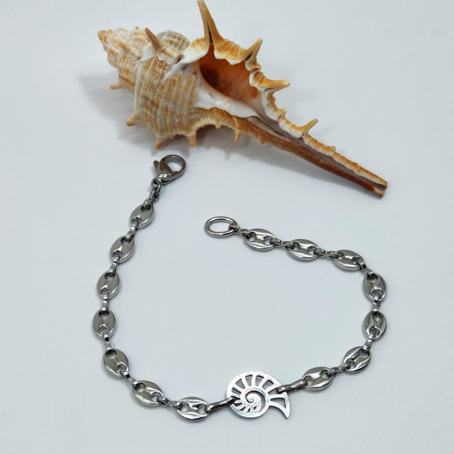 Bracelet coquillage sur chaine grain de café en acier 