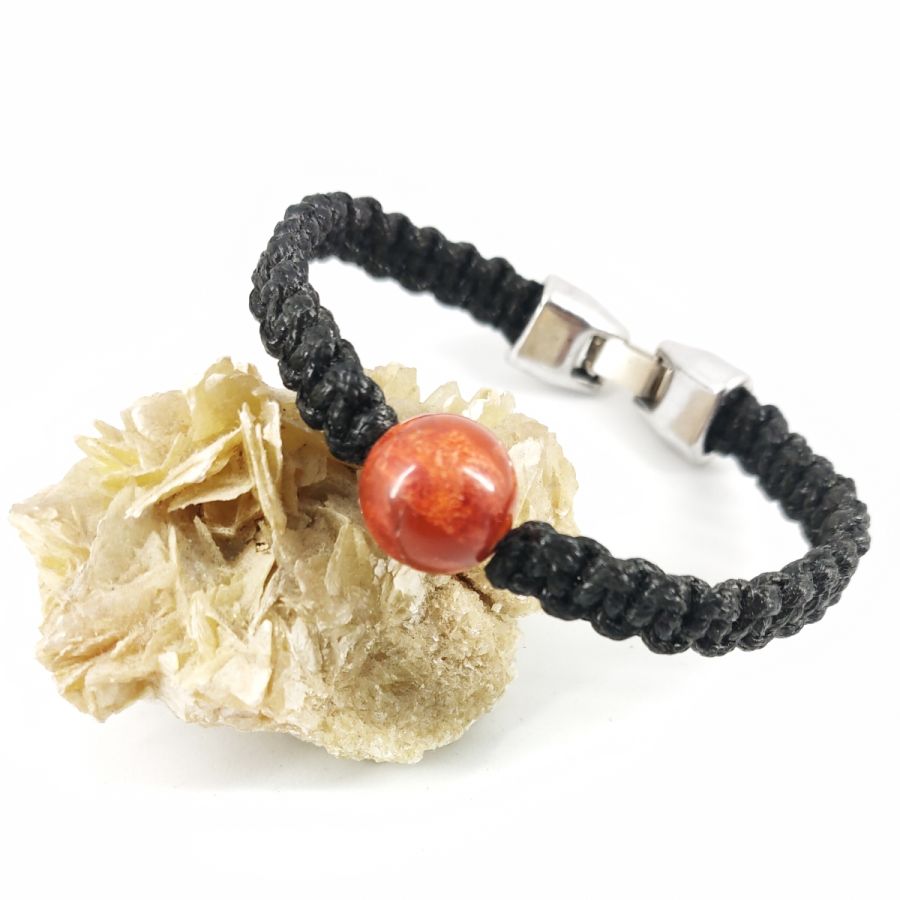 Bracelet corde tissée avec perle en gorgone orange