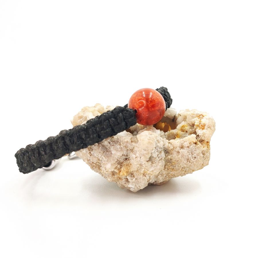 Bracelet corde tissée avec perle en gorgone orange